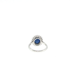 Bague “Éclat Royal” – Saphir Bleu synthétique & Halo de Diamants