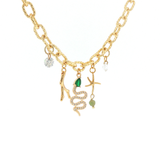Collier « Serpent d’Émeraude » – Laiton plaqué or 24 carats & Zirconiums