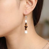 Boucles d’Oreilles Œil de Tigre & Bénitier – Argent 925