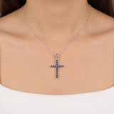 Collier Croix – Argent 925 & Saphir Synthétique
