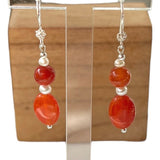 Boucles d'oreilles en agate feu et perle d'eau douce