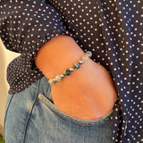 Bracelet d'agate tree/ mousse verte et hématite argenté