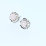 Boucles d'oreilles quartz rose strass rhodié