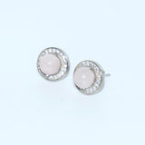 Boucles d'oreilles quartz rose strass rhodié