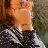 Bracelet d'agate tree/ mousse verte et hématite argenté