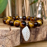 Bracelet œil de tigre AA avec motif feuille