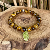 Bracelet œil de tigre AA avec motif feuille