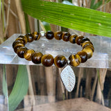 Bracelet œil de tigre AA avec motif feuille