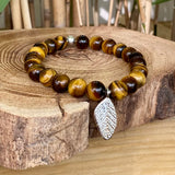 Bracelet œil de tigre AA avec motif feuille