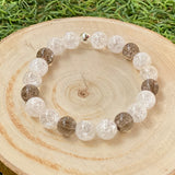 Bracelet Cristal de roche craquelé et perle fumée