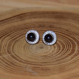 Boucles d'oreilles argent strass rhodié onyx