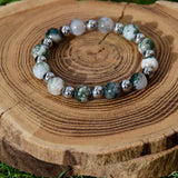 Bracelet d'agate tree/ mousse verte et hématite argenté